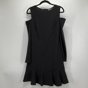 Nicole Miller Studio Black Cocktail Party Dress Sz 8 Cutout Shoulder Ruffle Hem